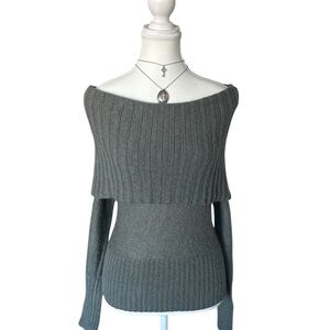 Y2K “Club Monaco” Grey Knit Off the Shoulder Fitted Sweater